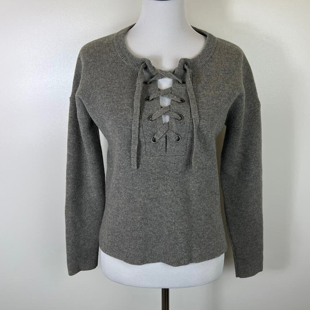 Madewell Lace-Up Pullover Merino Wool Sweater, Small